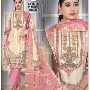 Cream and Pink Embroidered Salwar Kameez